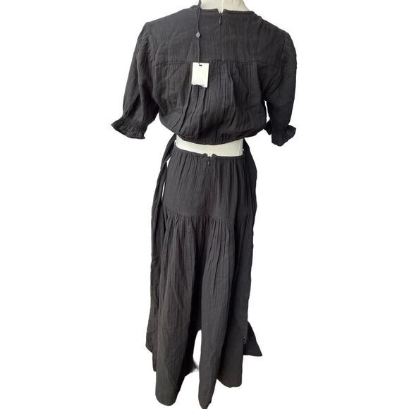 ME+EM CHEESECLOTH cut out belt  DETAIL MAXI DRESS size 2 black NWT - Picture 5 of 9